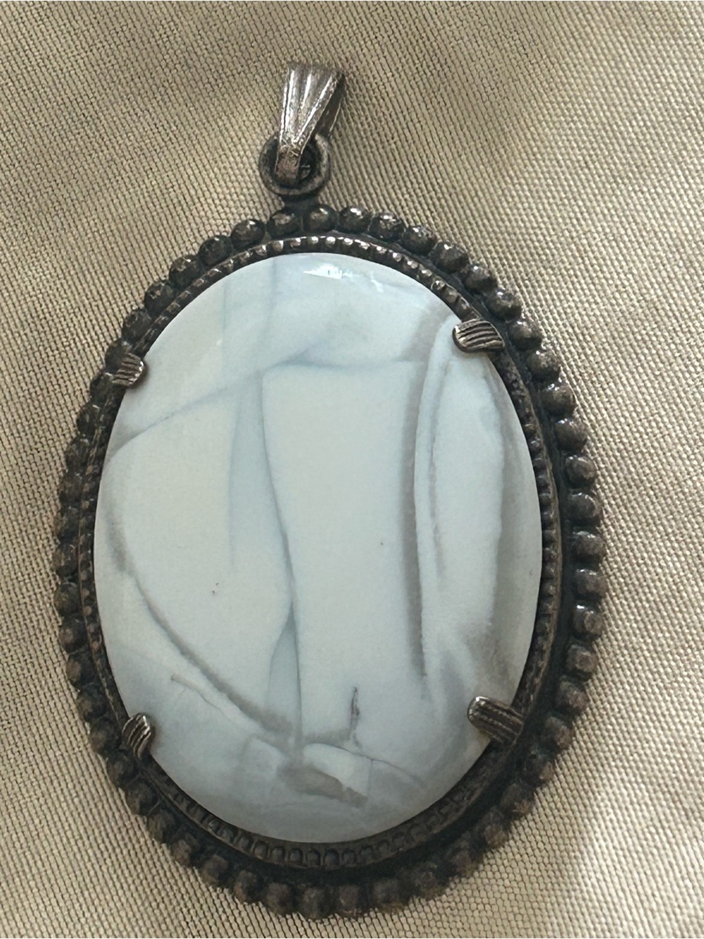 STERLING White Howlite Oval Pendant Necklace
